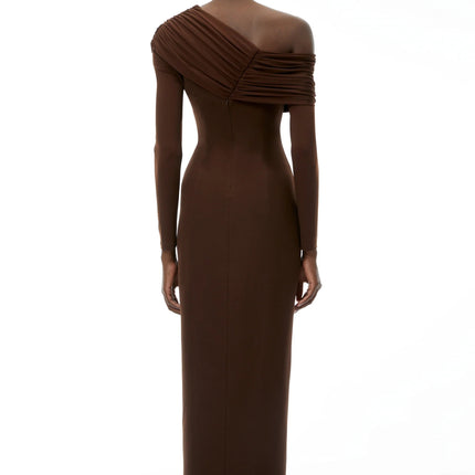 Almudena Chocolate Brown One Shoulder Maxi Dress