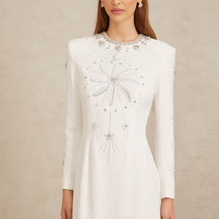 Aloïse White Embellished Maxi Gown with crystal and rhinestone embellishments