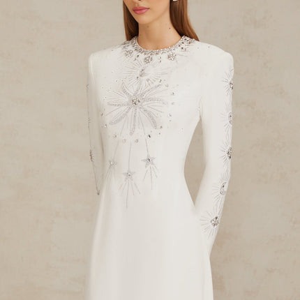 Aloïse White Embellished Maxi Gown with crystal and rhinestone embellishments