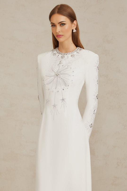 Aloïse White Embellished Maxi Gown with crystal and rhinestone embellishments