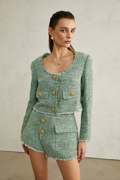 Alyss green tweed jacket  shorts matching set