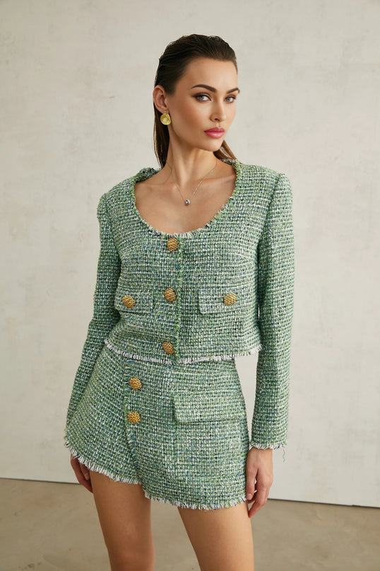 Alyss green tweed jacket  shorts matching set