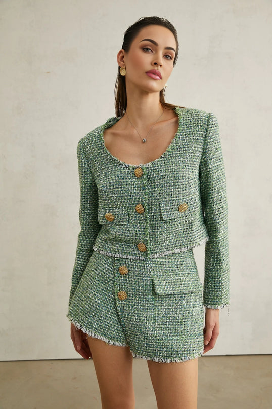 Alyss green tweed jacket  shorts matching set