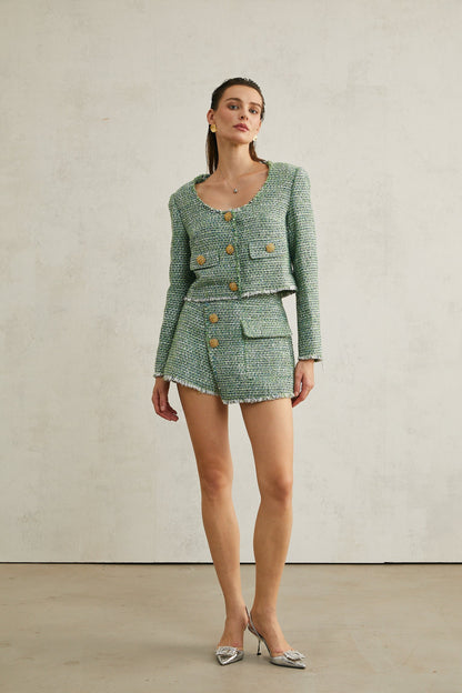 Alyss green tweed jacket  shorts matching set
