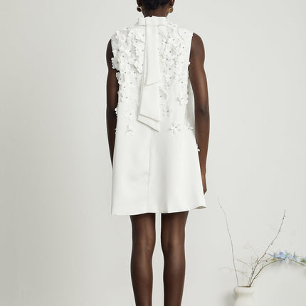 Alyssa Mini Dress in White with Crystal Embellished Hem