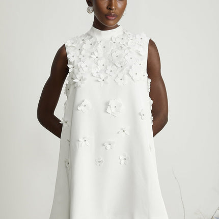 Alyssa White Crystal Embellished Mini Dress in Pure White
