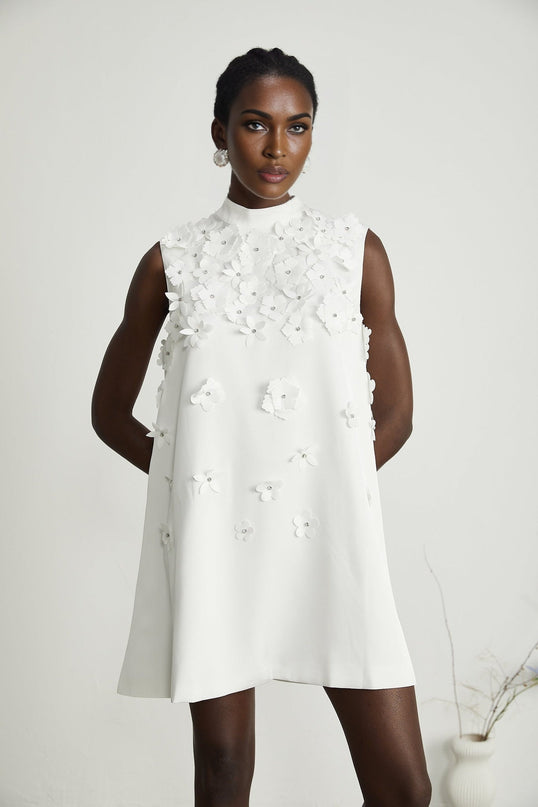 Alyssa White Crystal Embellished Mini Dress in Pure White