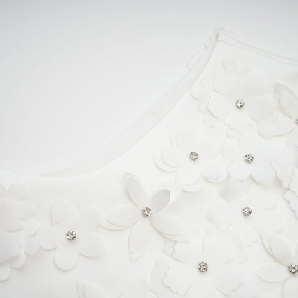 Alyssa White Crystal Embellished Mini Dress with Faux-Flower Design