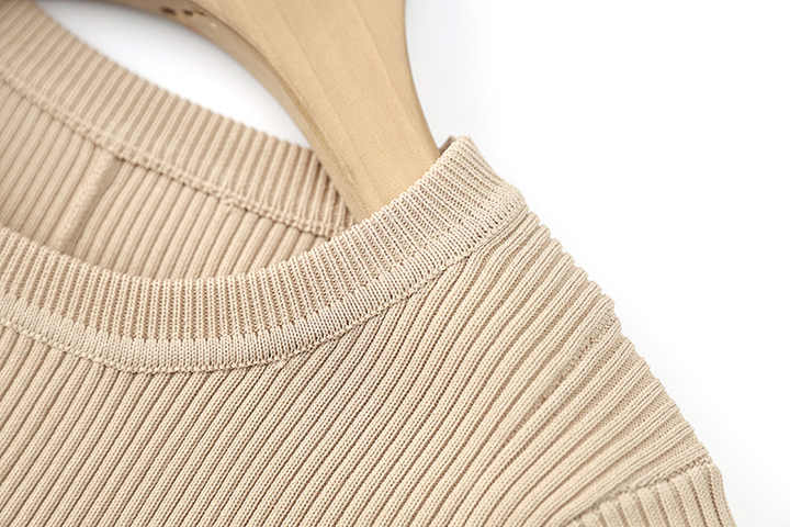 Amabile Beige Ribbed Knit Midi Dress with Button Detail
