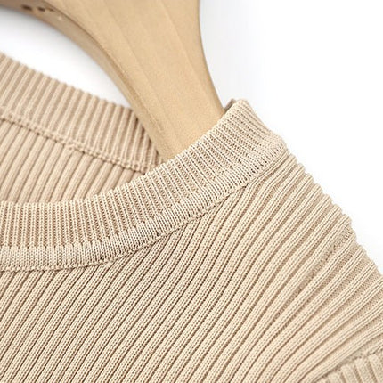 Amabile Beige Ribbed Midi Dress with Button Detail