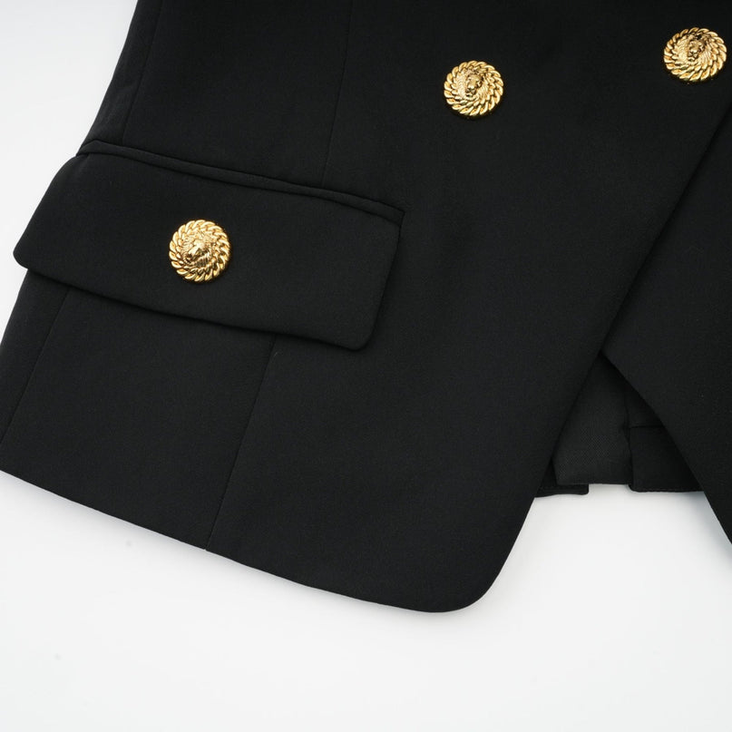 Amabile Black Sleeveless Halterneck Top with Embossed Gold Buttons