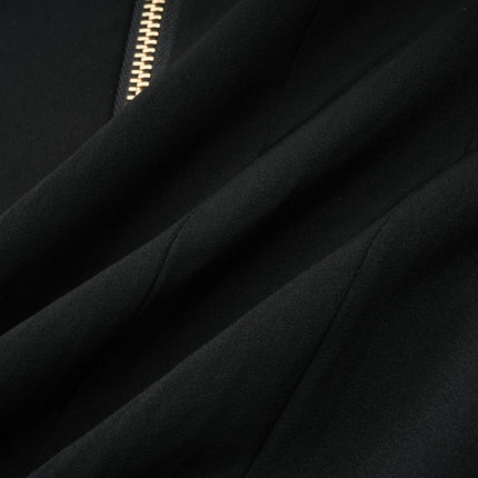 Amabile Black Sleeveless Halterneck Top with Gold-tone Buttons and Peak Lapels