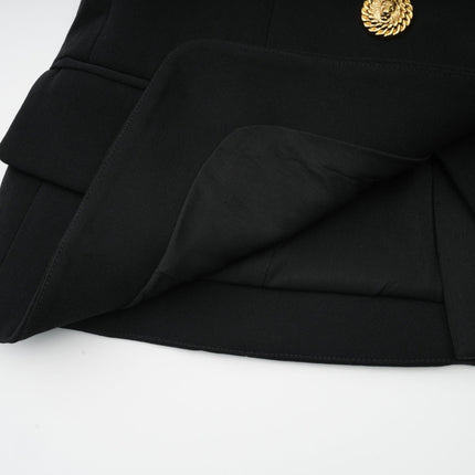 Amabile Black Sleeveless Halterneck Top with Gold-tone Buttons and Peak Lapels