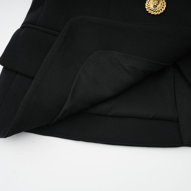 Amabile Black Sleeveless Halterneck Top with Gold-tone Buttons and Peak Lapels