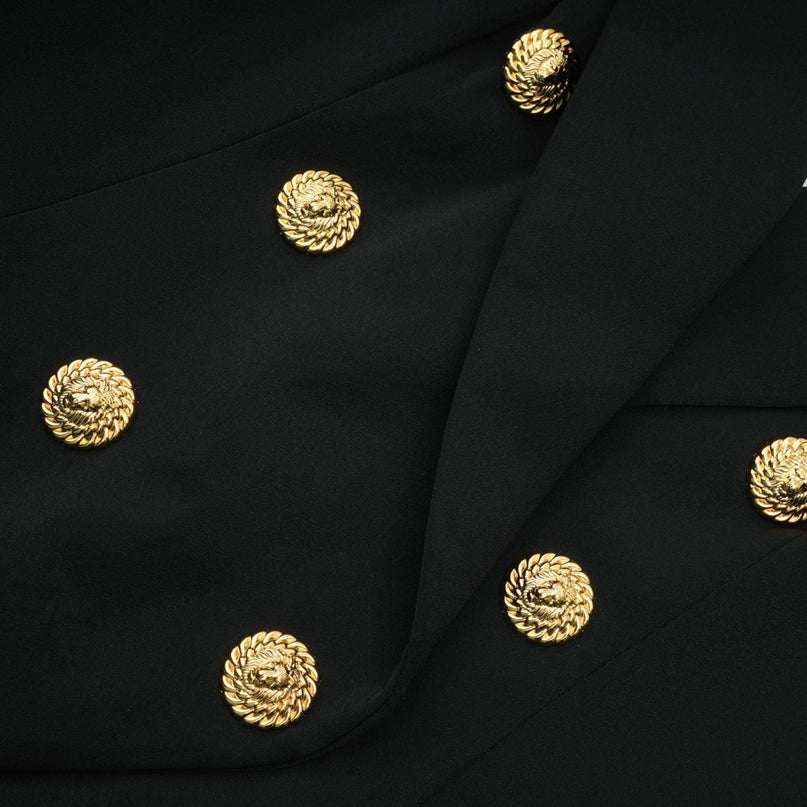 Amabile Black Sleeveless Halterneck Top with Embossed Gold Buttons and Peak Lapels