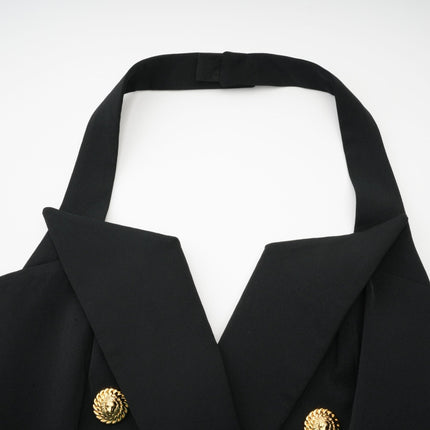 Amabile Black Sleeveless Halterneck Top with Embossed Gold Buttons
