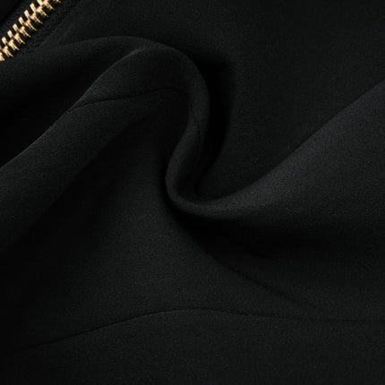 Amabile Black Sleeveless Halterneck Top with Embossed Gold-tone Buttons and Peak Lapels