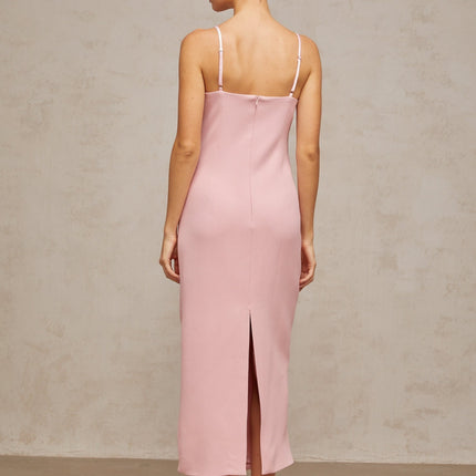 Amabile Pink Crystal Embellished Corset Midi Dress