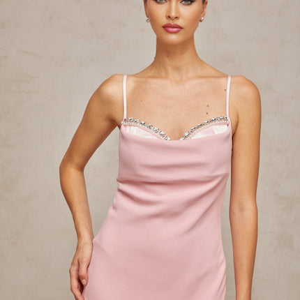 Amabile Pink Crystal Embellished Corset Ruched Midi Dress
