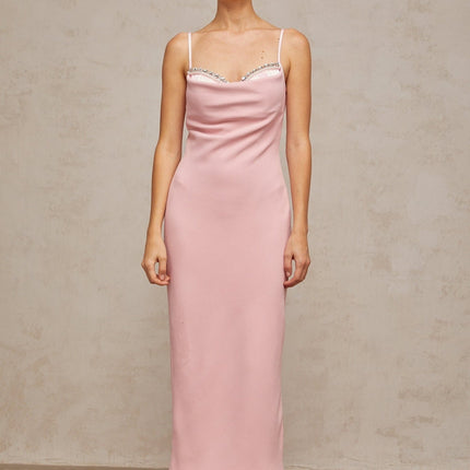 Amabile Pink Crystal Embellished Corset Ruched Midi Dress