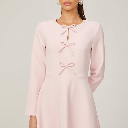 Amabile Pink Midi Dress with Bowknot Detailing and Flared Skirt
