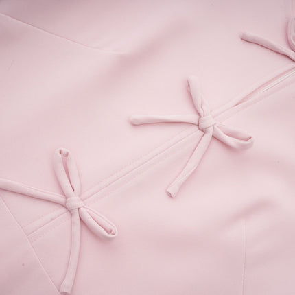 Amabile Pink Midi Dress with Bowknot Detailing and Flared Skirt