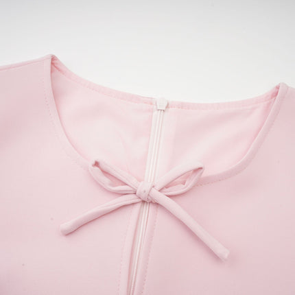 Amabile Pink Midi Dress with Bowknot Detailing and Flared Skirt