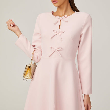 Amabile Pink Midi Dress with Bowknot Detailing and Flared Skirt