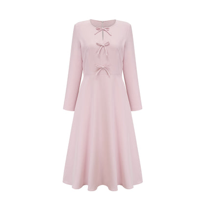 Amabile Pink Midi Dress with Bowknot Detailing and Flared Skirt