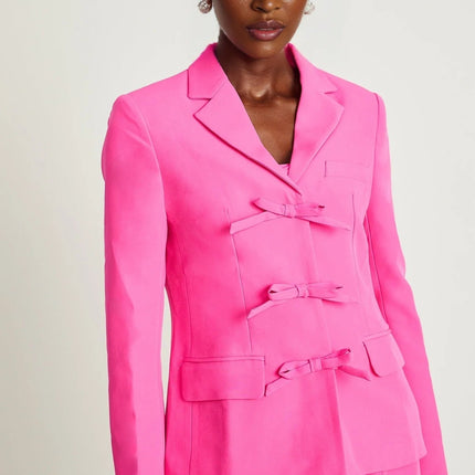Amabile Pink Wool Polyester Jacket Dress Matching Set Bowknot Detail