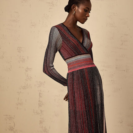 Amabile Red Striped Sequin Maxi Dress