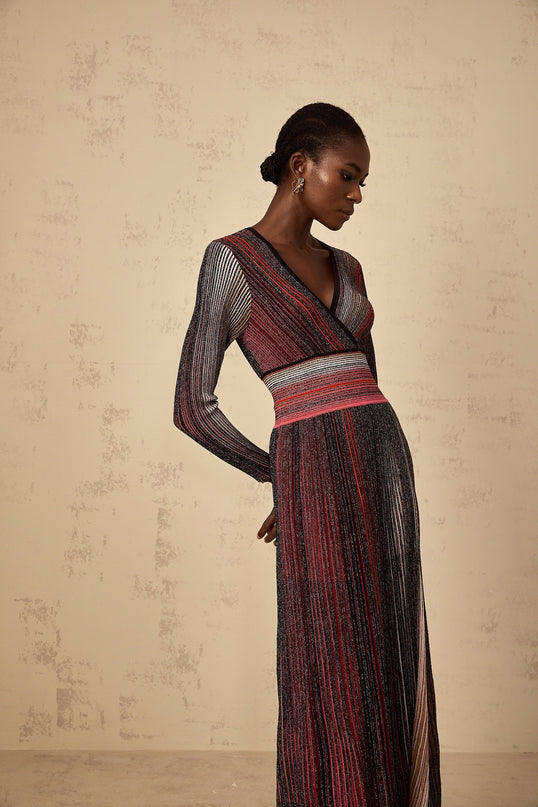 Amabile Red Striped Sequin Maxi Dress