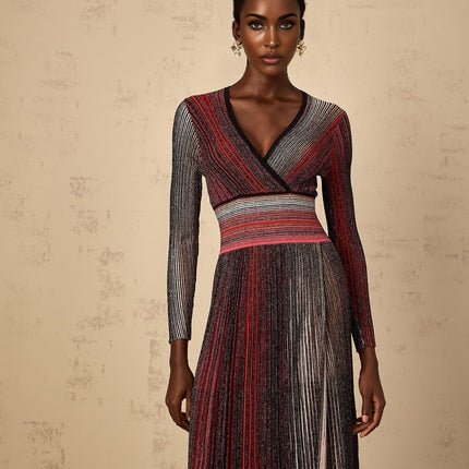Amabile Red Striped Sequin Maxi Dress