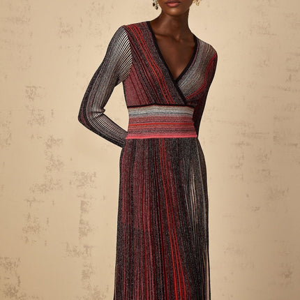Amabile Red Striped Sequin Maxi Dress
