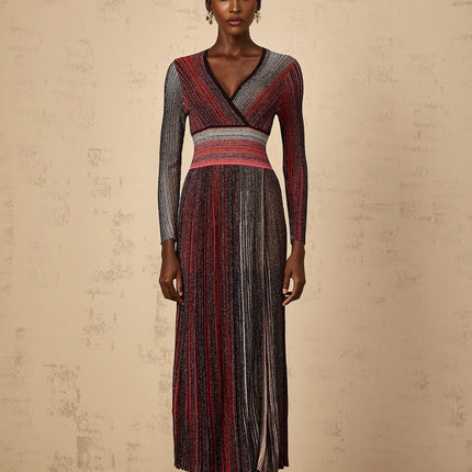 Amabile Red Striped Sequin Maxi Dress
