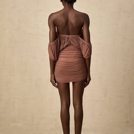 Amalia Light Brown Bodysuit Skirt Matching Set