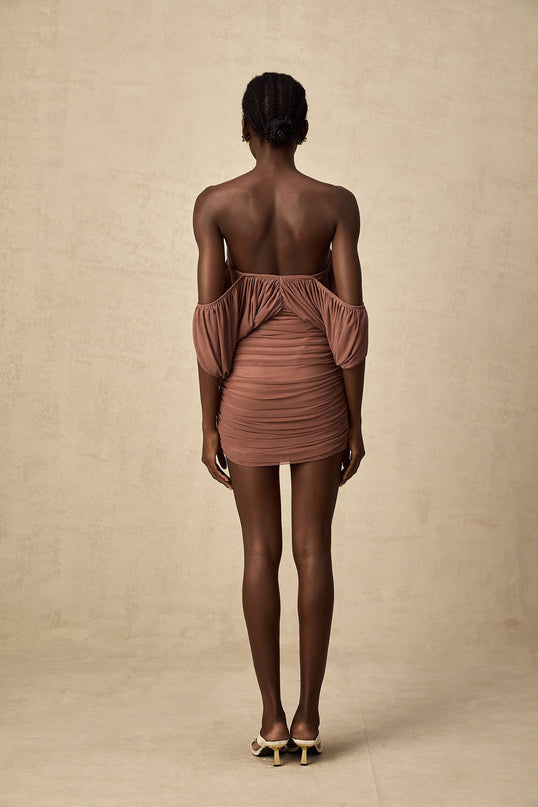 Amalia Light Brown Bodysuit Skirt Matching Set