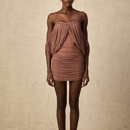 Amalia Light Brown Bodysuit and Skirt Matching Set