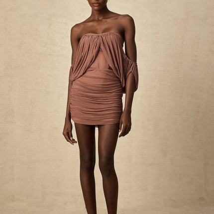 Amalia Light Brown Bodysuit Skirt Matching Set