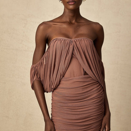Amalia Light Brown Bodysuit and Skirt Matching Set
