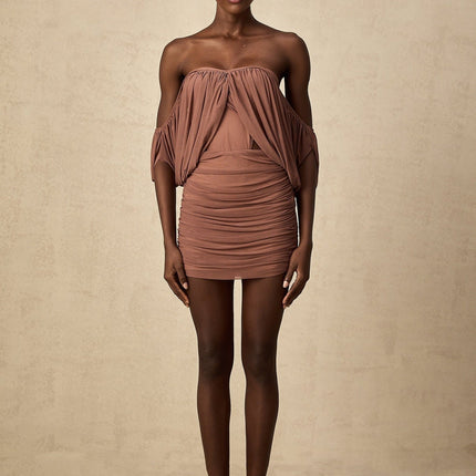 Amalia Light Brown Bodysuit Skirt Matching Set