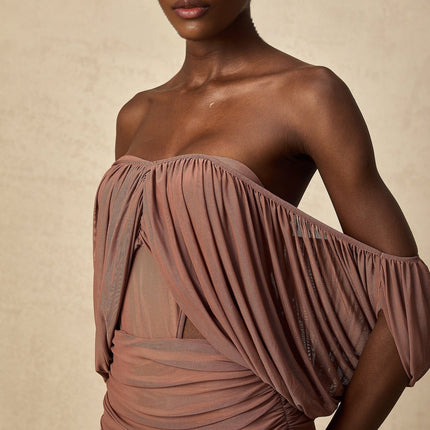 Amalia Light Brown Bodysuit and Skirt Matching Set