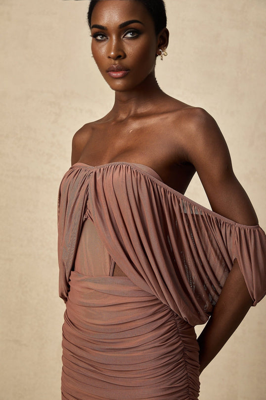Amalia Light Brown Bodysuit and Skirt Matching Set