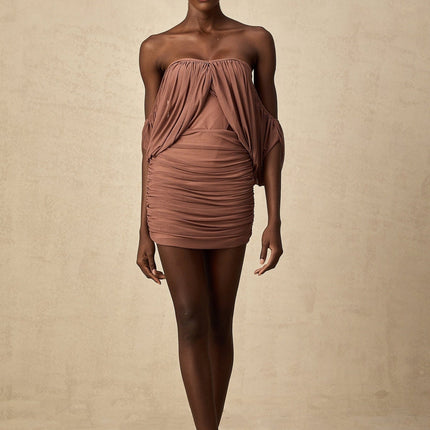 Amalia Light Brown Bodysuit Skirt Matching Set