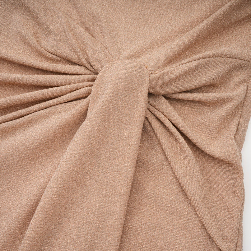 Amalia Metallic Gold Maxi Dress with Twist Knot and Draped Design