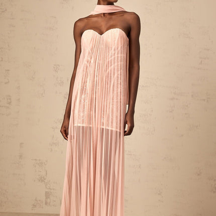 Amalia Pink Pleated Tulle Maxi Dress