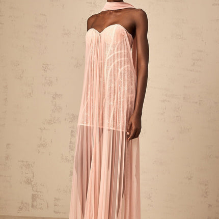 Amalia Pink Tulle Ribbon Maxi Dress
