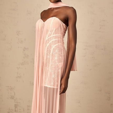 Amalia Pink Tulle Ribbon Maxi Dress