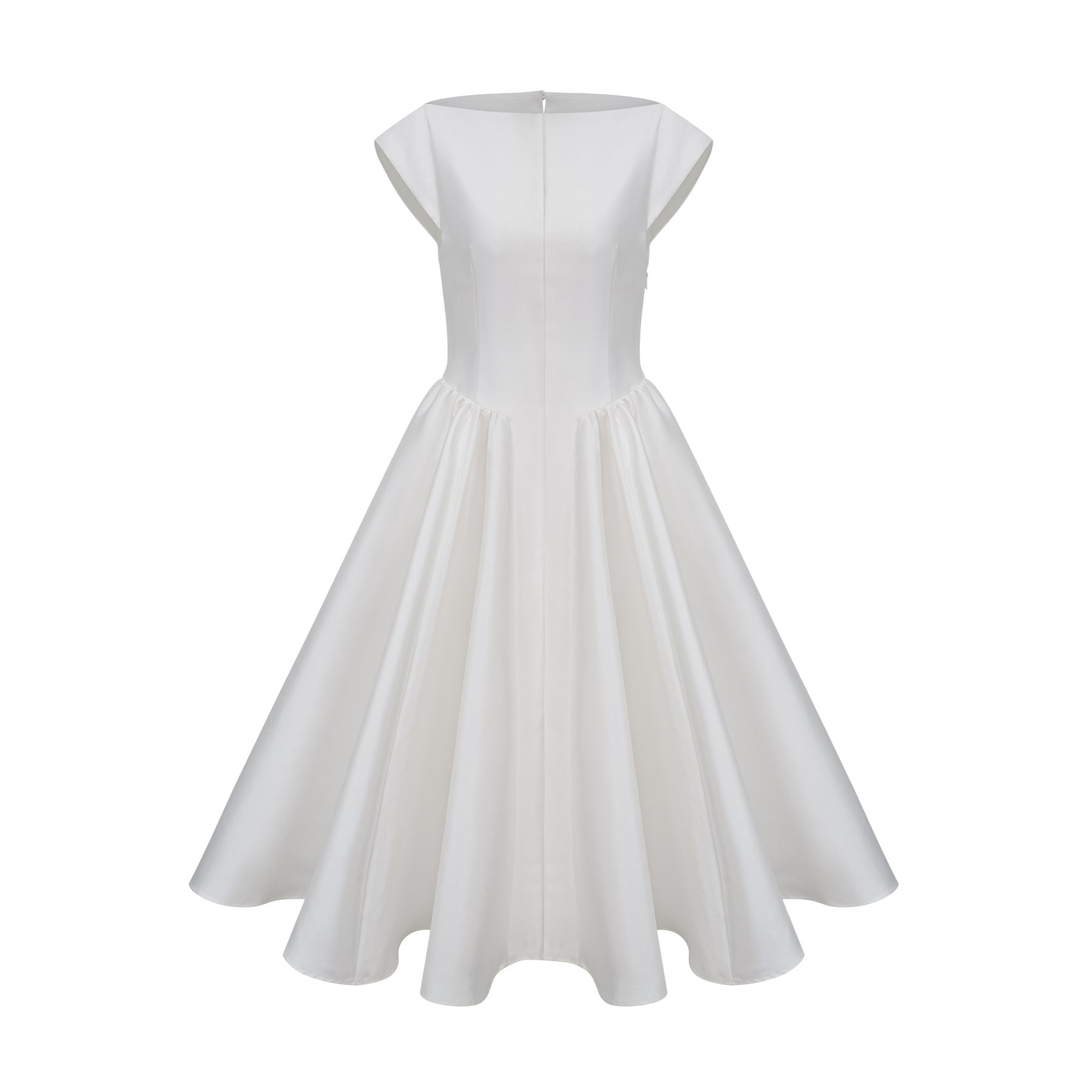 Amandine white openback capsleeve midi dress