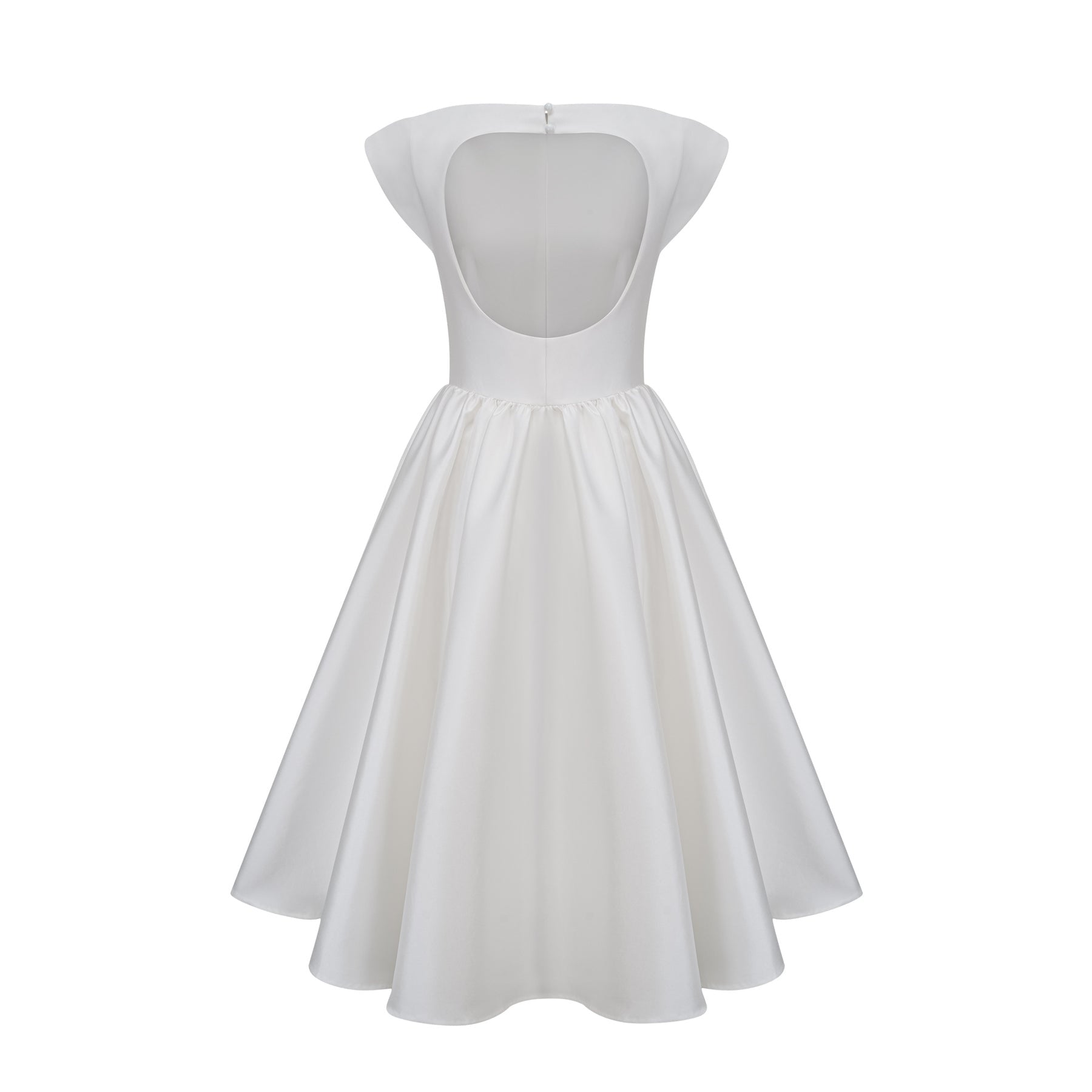 Amandine white openback capsleeve midi dress